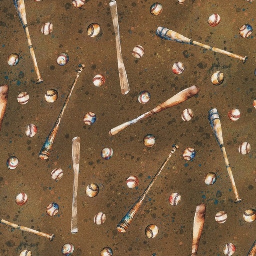 [KAF-22910-442] Game Day Bats and Baseballs Suede from Robert Kaufman Fabrics
