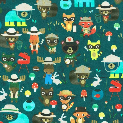 [KAF-22780-438] Campground Critters Critters Main Night by Ann Kelle for Robert Kaufman Fabrics