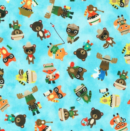 [KAF-22783-63] Campground Critters Animals Sky by Ann Kelle for Robert Kaufman Fabrics
