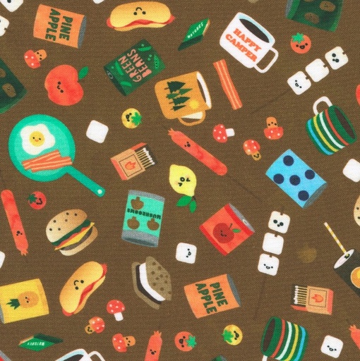 [KAF-22784-172] Campground Critters Camping Snacks Cocoa by Ann Kelle for Robert Kaufman Fabrics