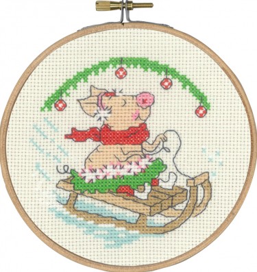 [WIC-134-204] Permin Sled with Pig Cross Stitch Kit