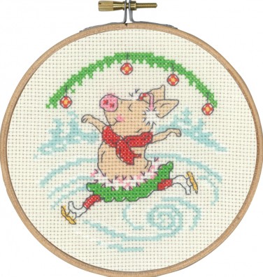 [WIC-134-205] Permin Skating Pig Cross Stitch Kit