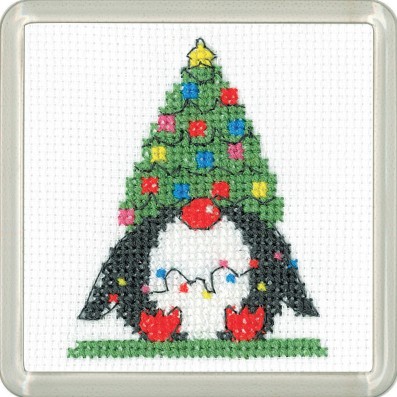 [WIC-HCK-1872] Christmas Coasters Penguin Tree Coaster Cross Stitch Kit by Kristen Roche