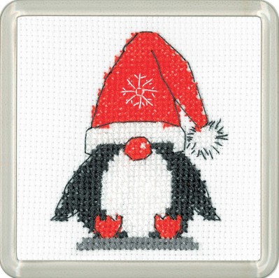 [WIC-HCK-1869] Christmas Coasters Penguin Santa Coaster Cross Stitch Kit by Kristen Roche