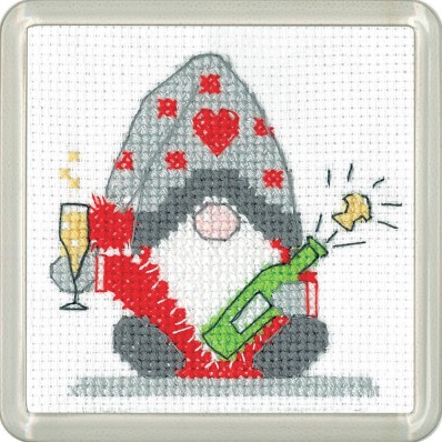 [WIC-HCK-1866] Christmas Coasters Gnome Christmas Fizz Coaster Cross Stitch Kit by Kristen Roche