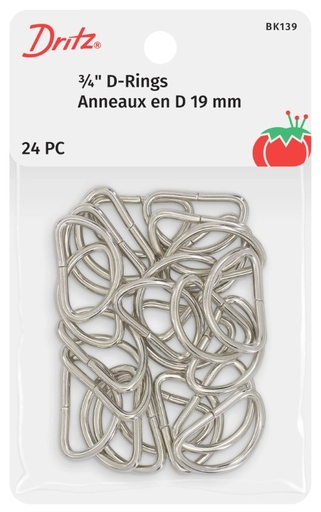 [DRI-BLK-139] Dritz Nickel .75 Inch D-Rings 24 Pack