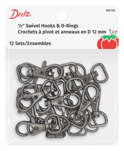 [DRI-BLK-150] Dritz Gunmetal .5 Inch Swivel Hooks & D-Rings 12 Sets