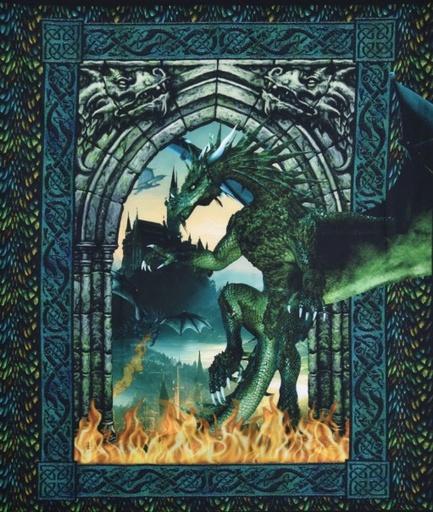 [ITB-20DRG-1] Dragons Emerald Reign Dragon Panel from In the Beginning Fabrics