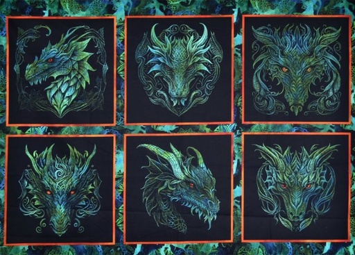 [ITB-21DRG-1] Dragons Emerald Reign Block Panel from In the Beginning Fabrics