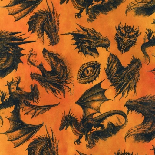 [ITB-23DRG-1] Dragons Emerald Reign Etching Orange from In the Beginning Fabrics