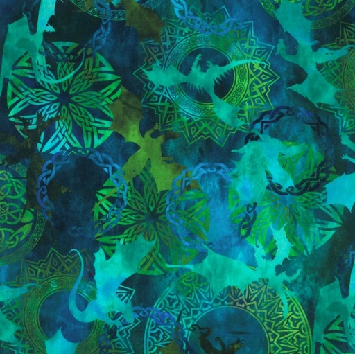 [ITB-4DRG-5] Dragons Emerald Reign Flying Dragons Emerald from In The Beginning Fabrics