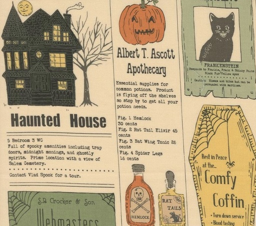 [MOD-20910-11] Home Sweet Haunt Vintage Newspaper Bone by Stacy Iest Hsu for Moda Fabrics