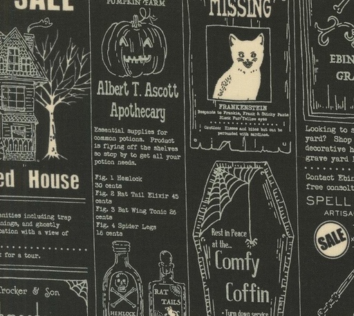 [MOD-20910-17] Home Sweet Haunt Vintage Newspaper Midnight by Stacy Iest Hsu for Moda Fabrics
