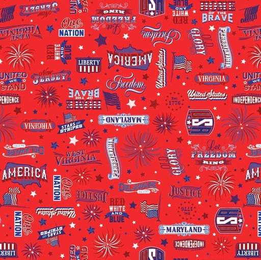 [BEN-15012-10B] Mid-Atlantic Shop Hop 2025 Patriotic Words Red from Benartex