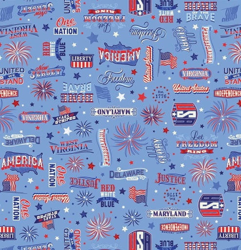 [BEN-15012-56B] Mid-Atlantic Shop Hop 2025 Patriotic Words Medium Blue from Benartex