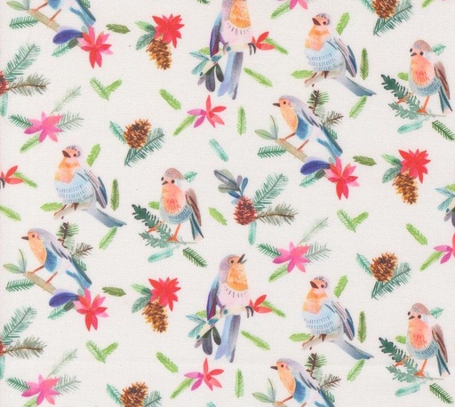 [MOD-21835-11] Love and Cheer Robins with Pinecones Snowflake by Amarilys Henderson for Moda Fabrics