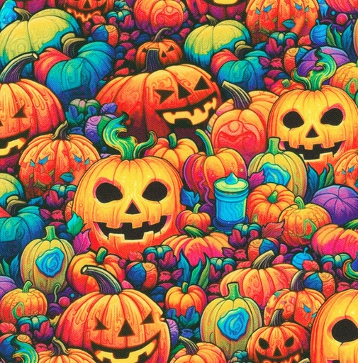 [KAF-23086-148] Bright Frights Jack-O-Lanterns Pumpkin by Catriona Crehan for Robert Kaufman Fabrics
