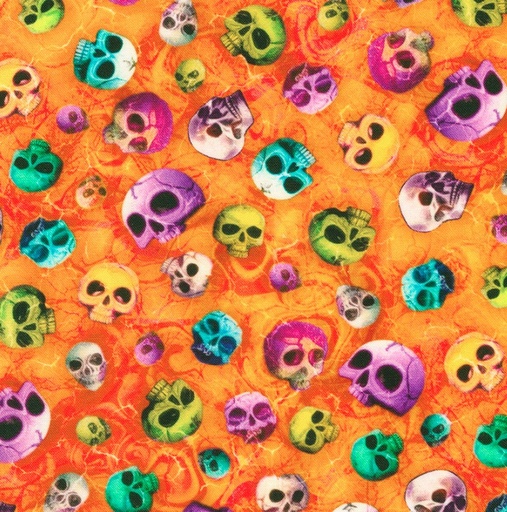 [KAF-23088-285] Bright Frights Skulls Ember by Catriona Crehan for Robert Kaufman Fabrics