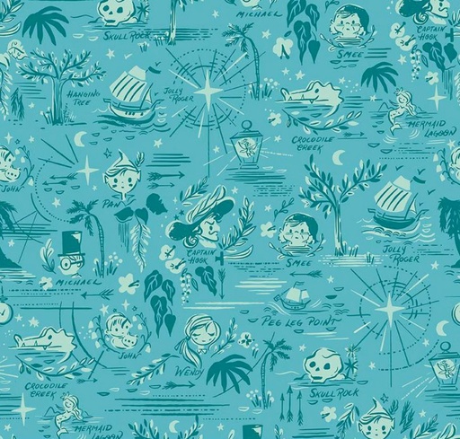 [RB-15902-LAGOON] Forever Neverland Neverland Map Lagoon by Jill Howarth for Riley Blake Designs