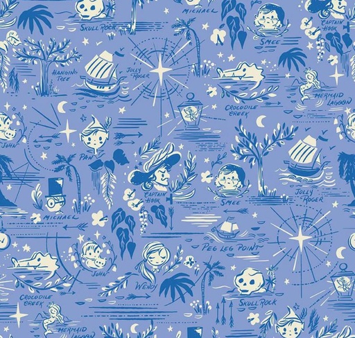 [RB-15902-PERIWNKL] Forever Neverland Neverland Map Periwinkle by Jill Howarth for Riley Blake Designs