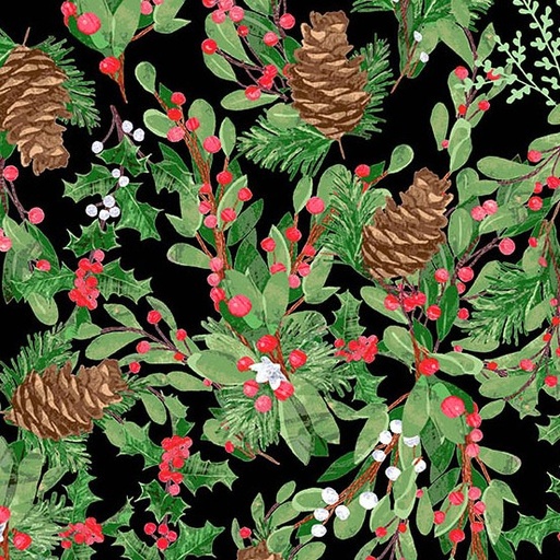 [AND-1508-K] Snowbirds Winter Greenery Midnight by Two Can Art for Andover Fabrics