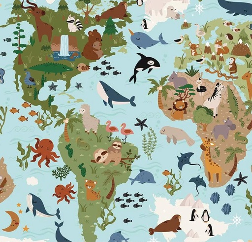 [RB-WB15977-SKY] Created With Love Wide Back Map Sky by Jennifer Long for Riley Blake Designs