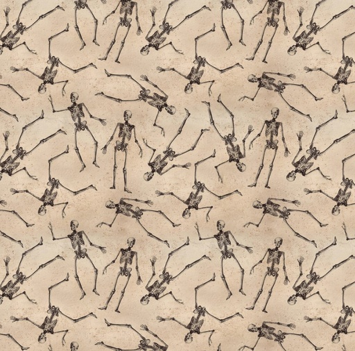 [COW-4440-12] Gothic Halloween Skeletons Khaki by Dan DiPaolo for Clothworks