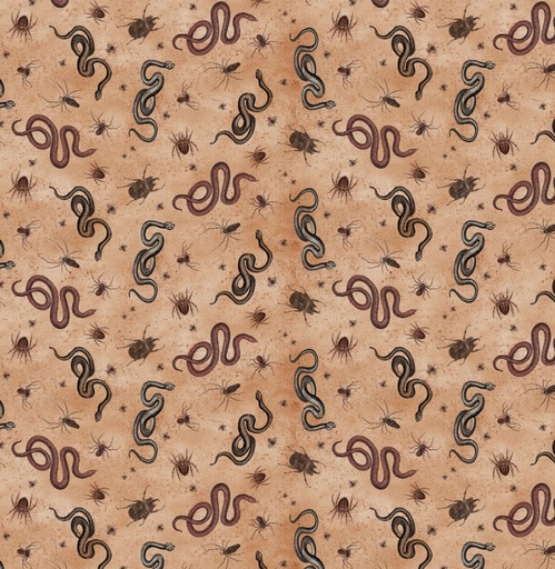 [COW-4443-71] Gothic Halloween Snakes & Bugs Rust by Dan DiPaolo for Clothworks