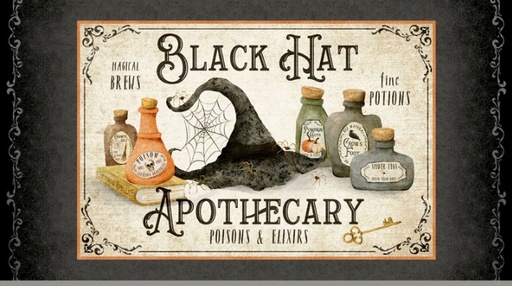 [PB-5822-PA] Hocus Pocus Black Hat Apothecary Panel by Deane Beesley for P&B Textiles