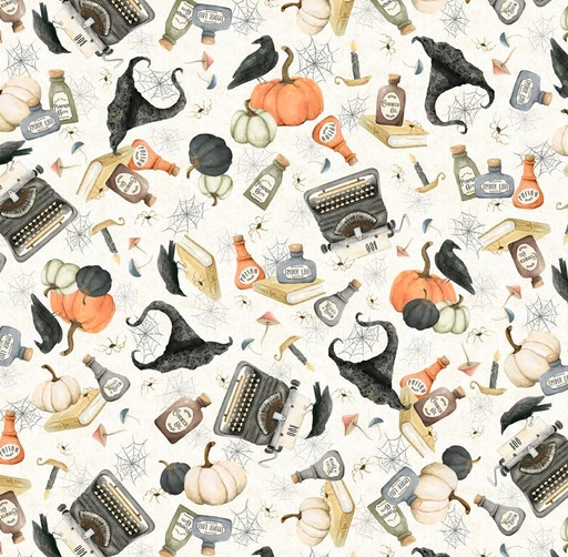 [PB-5825-E] Hocus Pocus Halloween Toss White by Deane Beesley for P&B Textiles
