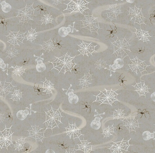 [PB-5827-S] Hocus Pocus Smokey Spider Web All Over Silver by Deane Beesley for P&B Textiles