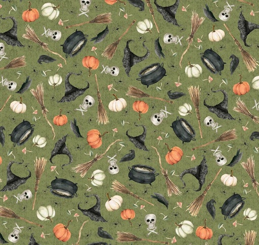 [PB-5828-G] Hocus Pocus Small Halloween Toss Green by Deane Beesley for P&B Textiles
