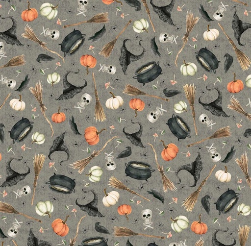 [PB-5828-S] Hocus Pocus Small Halloween Toss Silver by Deane Beesley for P&B Textiles