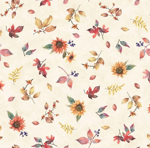 [PB-5881-E] Bountiful Tossed Fall Flowers Cream by Sandy Clough for P&B Textiles