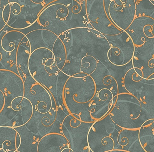 [PB-5883-T] Bountiful Golden Scroll Teal by Sandy Clough for P&B Textiles