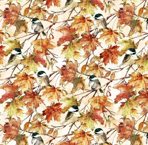 [NOR-28057-11] Autumn Breeze Birds Cream by Deborah Edwards & Melanie Samra for Northcott Fabrics