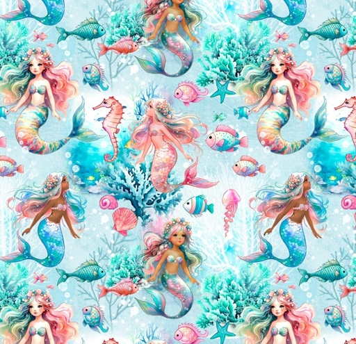[TTR-3547-BLUE] Mermaid Underwater Mermaids Blue from Timeless Treasures