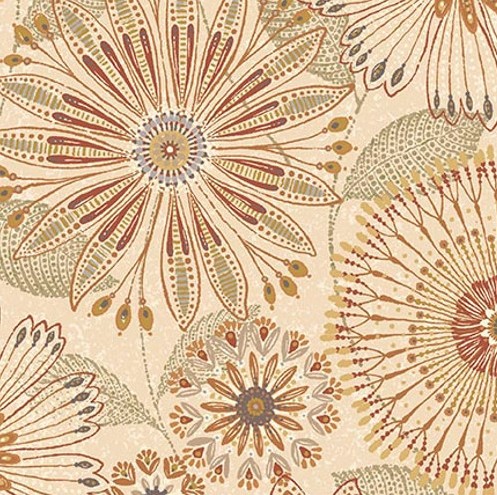 [HG-3350-44] Flora Dora Floral Medallions Natural Wide Back by Color Principle for Henry Glass Fabrics