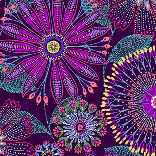 [HG-3350-55] Flora Dora Floral Medallions Purple Wide Back by Color Principle for Henry Glass Fabrics