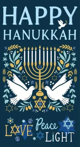 [COW-4421-53] Happy Hanukkah Love Peace Light Panel by Emily Elizabeth for Clothworks