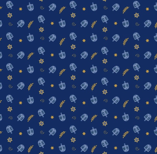 [COW-4425-93] Happy Hanukkah Dreidels Light Navy by Emily Elizabeth for Clothworks