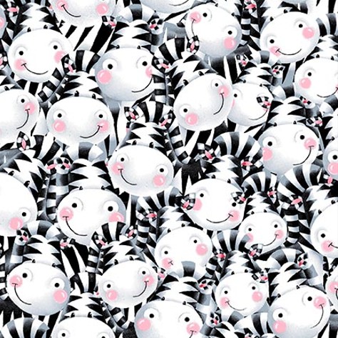[HG-1837-90] Born to be Wild Zebra Packed Faces Gray by Delphine Cubitt for Henry Glass Fabrics