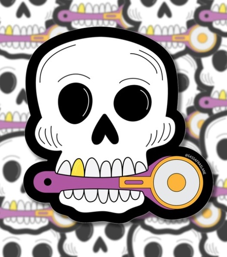 [SAS-STICK-SKU] Skull with Rotary Cutter Sticker from Sassafras Lane Designs
