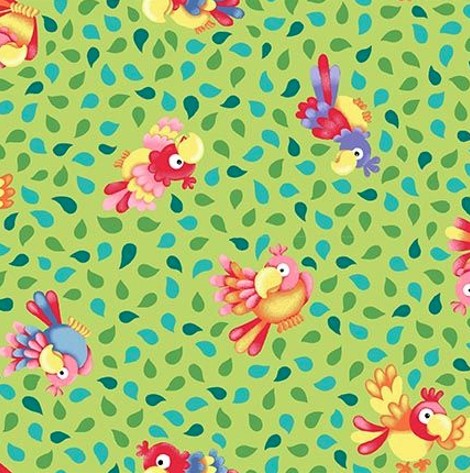 [HG-1841-66] Born to be Wild Tossed Birds Green by Delphine Cubitt for Henry Glass Fabrics