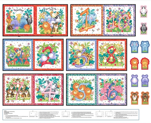 [HG-1845-186] Born to be Wild Counting Book Panel by Delphine Cubitt for Henry Glass Fabrics