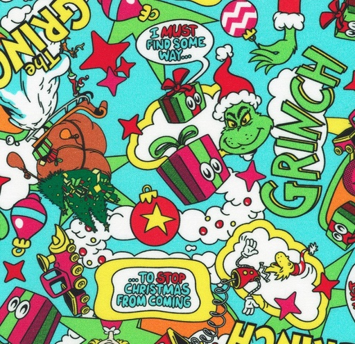 [KAF-23098-223] How the Grinch Stole Christmas Comic Grinch Holiday Blue by Dr. Seuss Enterprises for Robert Kaufman