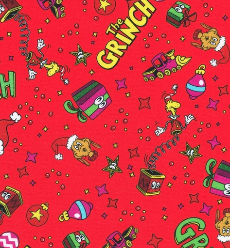 [KAF-23100-3] How the Grinch Stole Christmas Tossed Icons Red by Dr. Seuss Enterprises for Robert Kaufman Fabrics