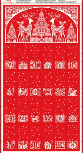 [AND-117-R] Scandi Advent Calendar Panel Red by Makower UK for Andover Fabrics