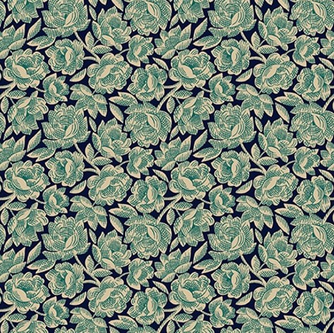 [HG-1501-77] Scrap Basket Favorites Cabbage Rose Blue by Kim Diehl for Henry Glass Fabrics