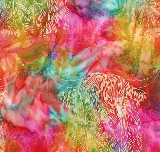 [RB-23262-128] Expressions Batiks A Touch of Celtic Highland Cows Rainbow Sherbert by Patience Griffin for Riley Blake Designs